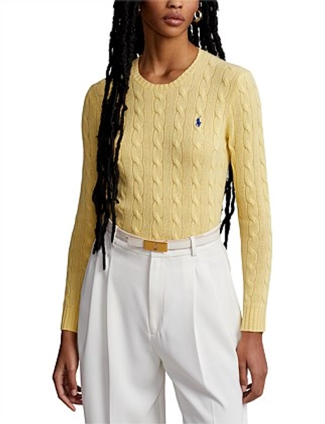 CABLE WOOL-CASHMERE CREWNECK SWEATER - yellow - XS