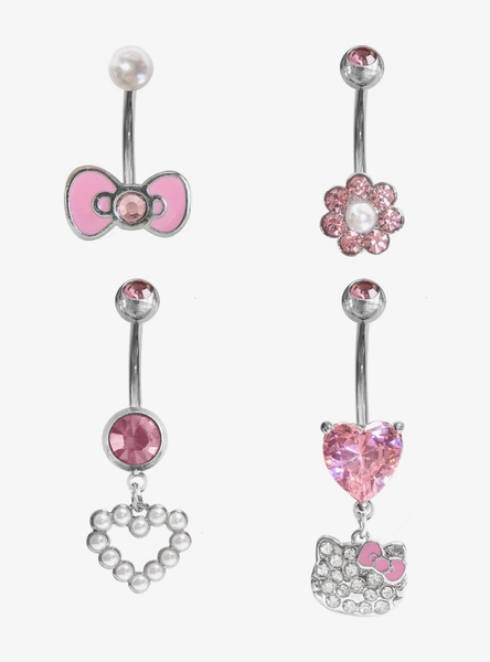 14G Steel Hello Kitty Bow Bling Navel Barbell 4 Pack