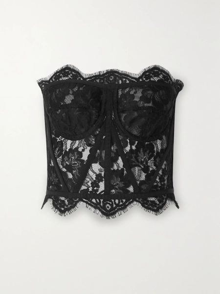 Dolce & Gabbana - Grosgrain-trimmed Lace Bustier Top - Black