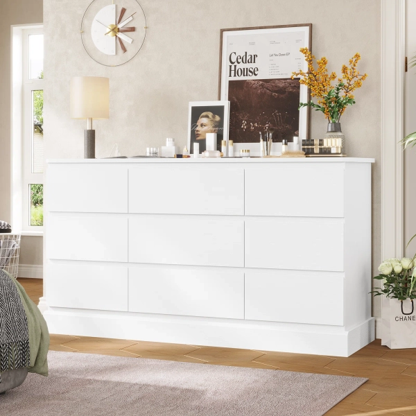 Modern Bedroom Dresser With 9 Drawers, Dresser Chest Of Drawers With Large Capacity Storage, Long Dresser