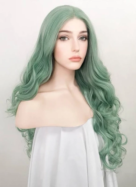 Green Wavy Lace Front Synthetic Wig | WigIsFashion
