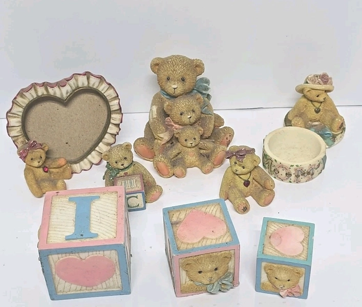 Cherished Teddies Enesco Nursery Decor Lot Of 9 Blocks Frame Figurines 1990s Vtg