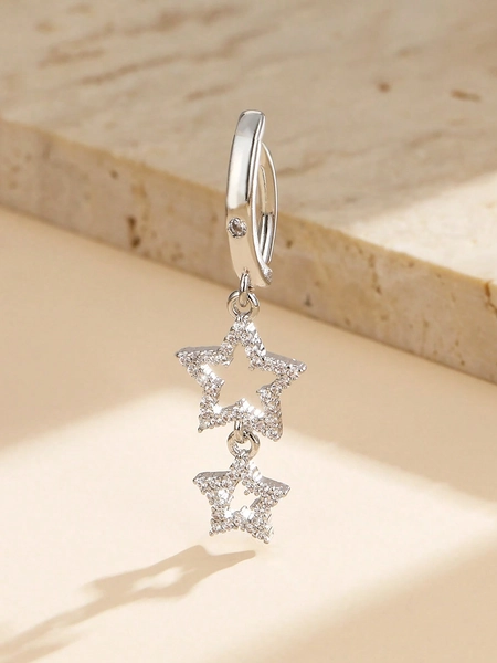 1pc Fashionable Luxury Star Cubic Zirconia Navel Ring, Body Piercing Jewelry For Women, Party Accessory