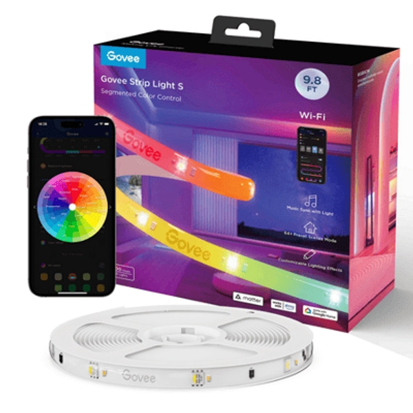 Govee RGBICW Wi-Fi LED Strip Light  9.8ft  Smart App Control  Multicolor for Bedroom & TV Backlight