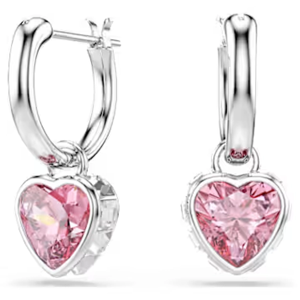 Chroma drop earrings, Heart, Pink, Rhodium plated