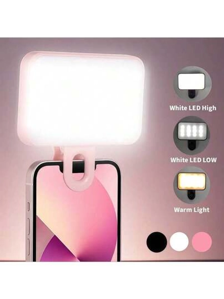 LED Fill Light Selfie Light, Portable Led Light, Ring Light, Clip-On Fill Light, 3 Lighting Modes, Phone Selfie Lamp, Mirror Light, For Mobile Phanes And Computers, Makeup, Zoom Conference, Live Streaming, Vlog, Perfect Selfies And Video Calls, Photography And Video Christmas Charming Gift, Room Decor 250mAh