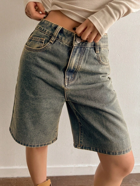 DAZY Women Loose Fit Bermuda Denim Shorts With Pockets Y2k