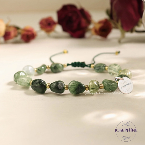 Moss Agate Bracelet, Hand Braided Gemstone Green Crystal Adjustable Bracelet for Women, Healing Meditation Balance Calming Bracelet, Gifts