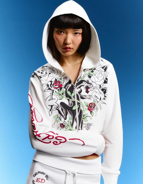 ED HARDY X BERSHKA print hoodie Size small