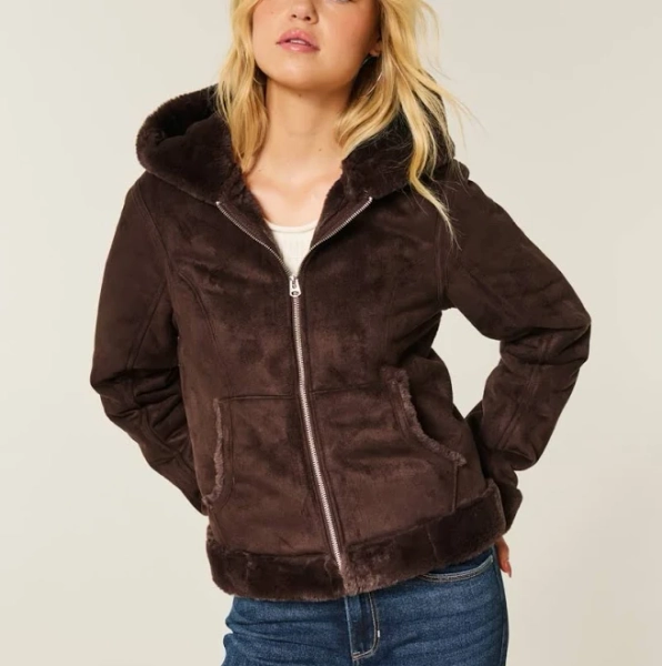 Hollister Women's Faux Fur-Lined Shearling Hoodie Jacket