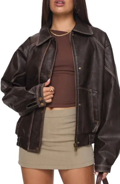 Princess Polly Jaxton Faux Leather Jacket in Brown at Nordstrom, Size Medium