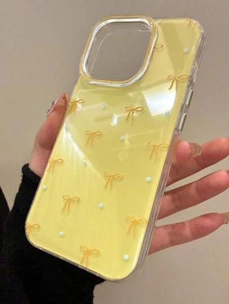 Bow-Knot Cute Simple Pink Bow Polka Dots Phone Case Compatible With Iphone 17 ProMax 17Pro 17 Air 17 16 15 14 13 12 11 Pro Max Plus Soft Protective Back Cover For Girl Gift
