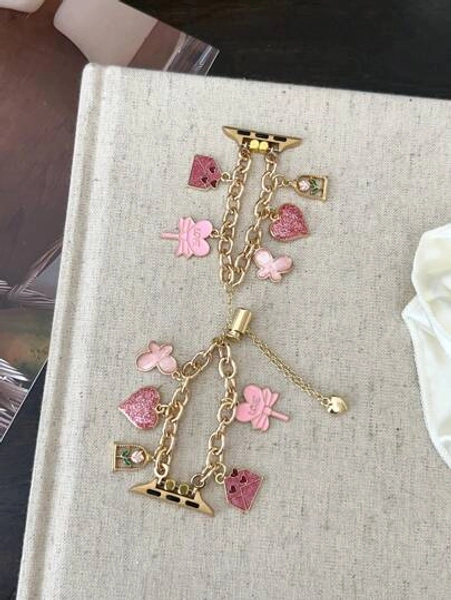 1pc Fashion Apple Watch Strap Gold Bracelet For Women, Metal Double Chain, Compatible With Apple Watch Series 10/9/8/7/SE/6/5/4, 38mm 40mm 41mm 42mm 44mm 45mm 46mm 49mm, Smart Watch Band For Her Bracelet Wristband As Gift, Gift For Friends, Adjustable Apple Watch Strap