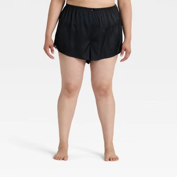 Women's Lace Trim Satin Pajama Shorts - Auden™ Black 1X