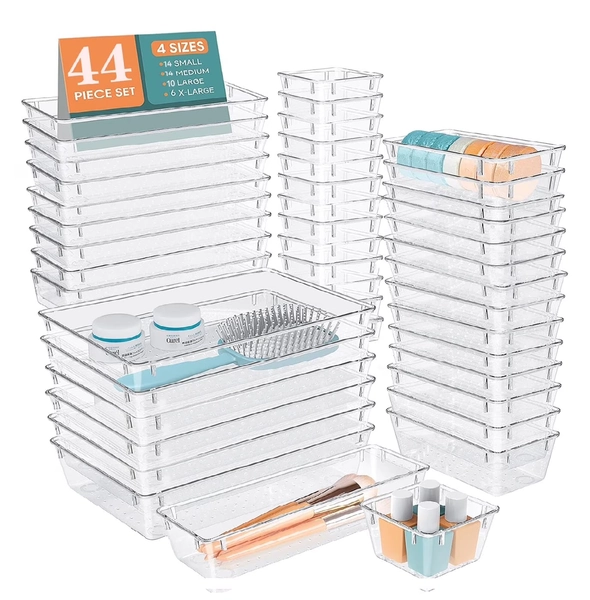 44 Pcs Clear Plastic Drawer Organizer Set, 4 Sizes Desk Drawer Divider Organizers and Storage Bins for Makeup, Jewelry, Gadgets for Kitchen, Bedroom, Bathroom, Office - Walmart.com