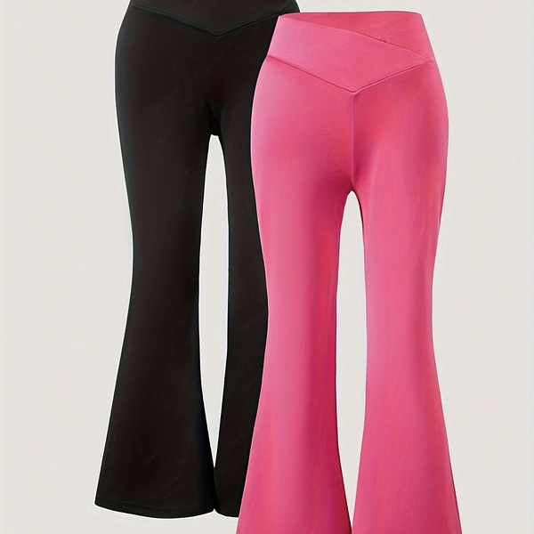 Girls' High-Waisted Cross-Waist Flared Knit Pants, Stylish And Versatile for Spring And Autumn, for Outdoor