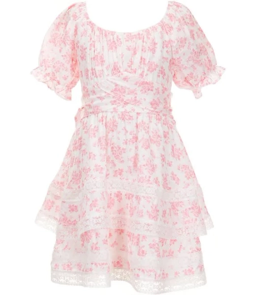 Rare Editions Girls Floral Lace Trim Tiered Dress