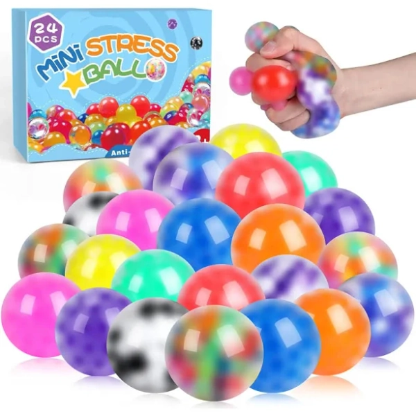 24 Pack Stress Relief Squishy Balls for Adults, Bulk Fidget Toys, Party Favors and Gifts