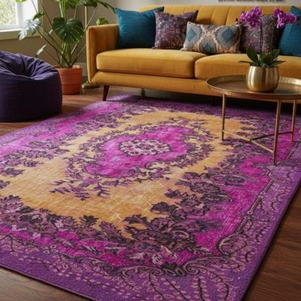 Turkish Style Purple Area Rug, Magenta Oriental Rug, Vibrant Bohemian Vintage look Carpet for Living Room, Artistic Carpet for Cozy Interior