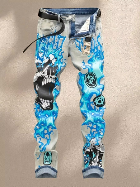 Y2K Men's Denim Jeans  Trendy Print  Expresses Personal Style  Elastic and Breathable Fabric  Best selling with Free Shipping - AliExpress 200000343