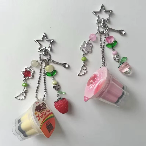 Japanese Pudding Keychain, Pink Yellow Egg Flan Charm, Y2K Heisei Retro Aesthetic Beaded Accessory - AliExpress 36