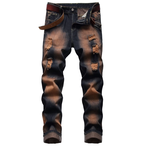 Men's Classic Retro Slim Fit Jeans with Holes; Men's Ripped Denim Pants; Men's Gradient Casual Pants LY051 - AliExpress 200000343