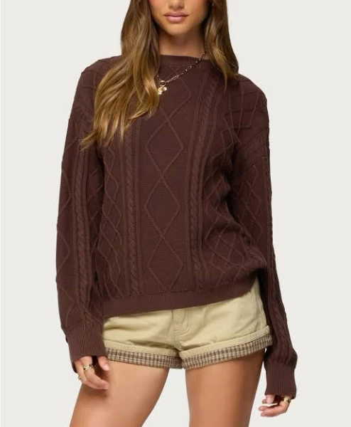 Edikted Women's Jessy Cable Knit Oversized Sweater