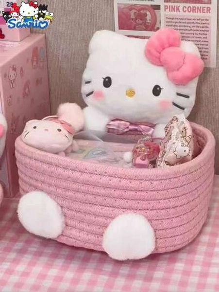 Sanrio Sanrio 1 Piece Storage Basket Sanrio Hello Kitty Kawaii Cute Cosmetic And Toy Storage Box Bedroom Decor Birthday Gift Pink