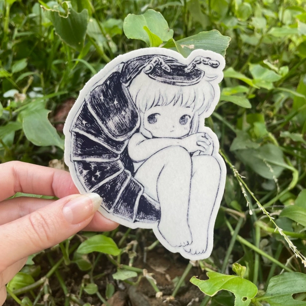 Bug in a Ball Sticker | Creepy Cute Isopod Girl Art on Waterproof Vinyl