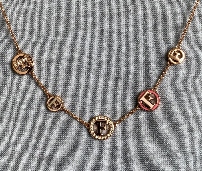 Furla Rose Gold Plated F Circle Station Necklace with Crystal from Swarovski