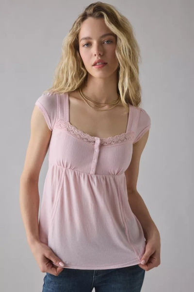 BDG Sawyer Lace Trim Short Sleeve Babydoll Top