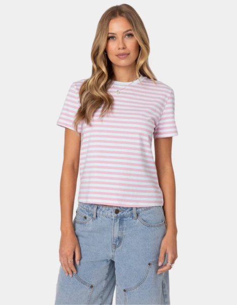 EDIKTED Callahan Striped Tee - LIGHT PINK