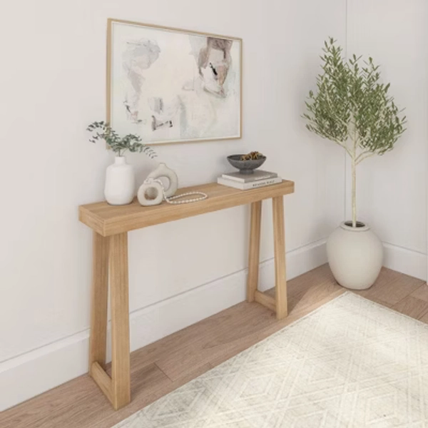 Plank+Beam 46.25” Solid Wood Console Table, Classic Farmhouse Style Sofa Table, Narrow Entryway Table for Hallway, Blonde
