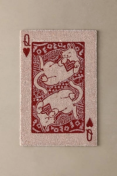 Cat Of Hearts Coir Doormat in Red at Urban Outfitters