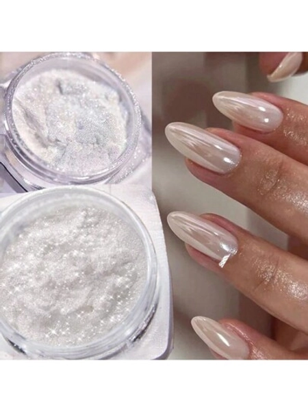 Pearl White Nails Glitter Dust Chrome Y2 1Box Moonlight White Chrome Powder Pigment For Glazed Donut Nail Art, Moonlight Powder Mirror Effect Glitter 1pc Eyeshadow Sticks DIY Nail Charms Nail Gems Nail Supplies
