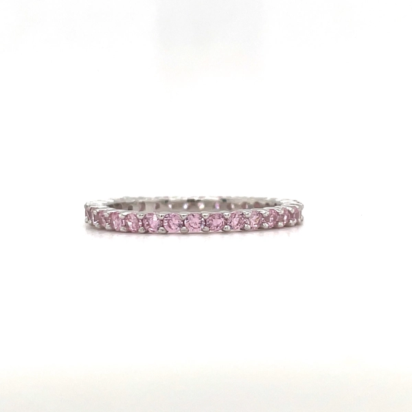 Pink Sapphire Stacking Ring Sterling Silver Wedding Band, Eternity Band, Pink Sapphire, Minimalist October Birthstone Band with Vermeil