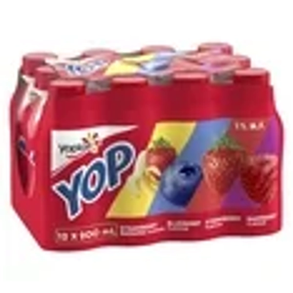 Yoplait Yop 1% Drinkable Yogurt Pack, Strawberry, Blueberry, Raspberry, and Strawberry Banana, Yogurt Drinks, 200 mL, 12 ct, 12 x 200 mL