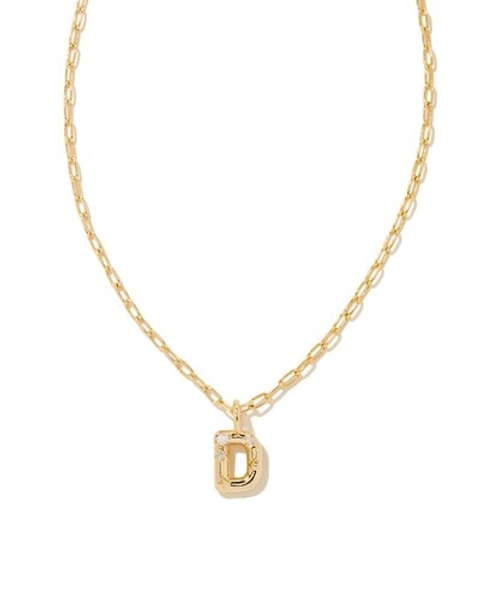 Kendra Scott Crystal Letter D Gold Short Pendant Necklace in White Crystal | Metal