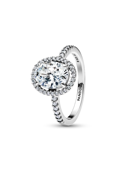 Oval Sparkling Halo Statement Ring