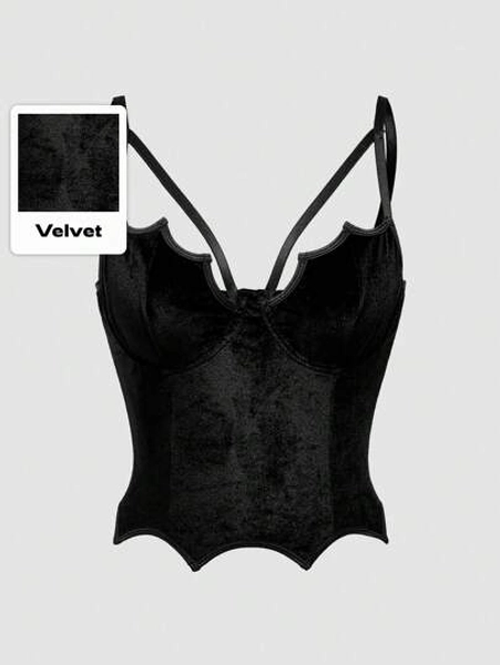 ROMWE Goth Sexy Alluring Velvet Criss-Cross Strap Camisole Top For Women Graphic Tees Women Tops
