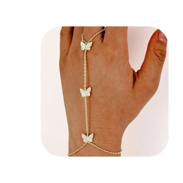 Yowivon Gold Ring Hand Chain Bracelet for Women 14K Real Gold Plated Dainty Stackable Link Chain Bracelets