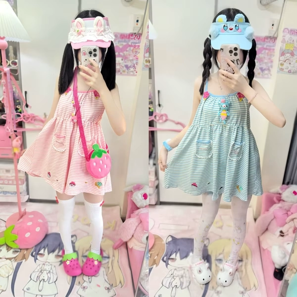 Japanese Dopamine Daughter Clothing Sweet Girl Cartoon Mp Ice Cream Embroidery Cute Core Dress Autumn Soft Girl Strap Y2k Dress - AliExpress 200000345
