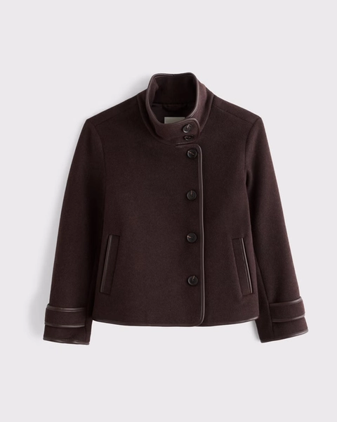 Funnel Neck Wool-Blend Short Coat