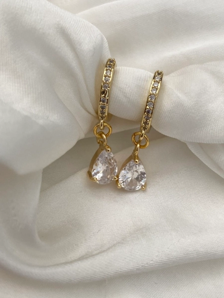 Stunning Handmade 18K Gold Plated Dangly Drop Cubic Zirconia Large Clear Teardrop Raindrop CZ Crystal Encrusted Huggie Sleeper Hoop Earrings - Etsy Australia