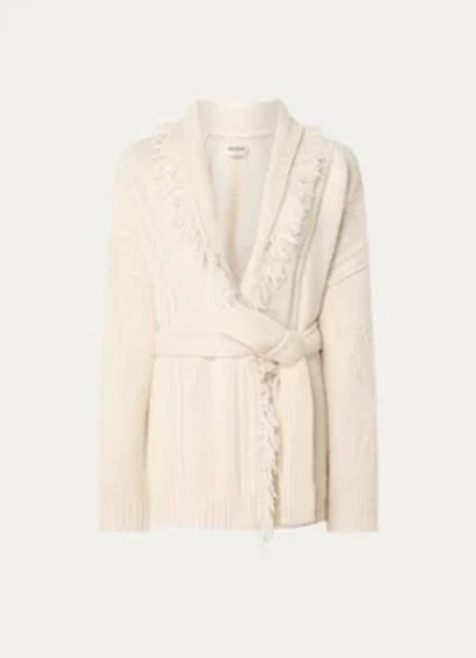 Zadig&Voltaire Alpa fijngebreid vest in kasjmierblend met franjes - Creme - M/L