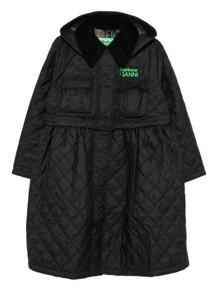 Barbour x Ganni Quilted Hooded Coat | Black | FARFETCH