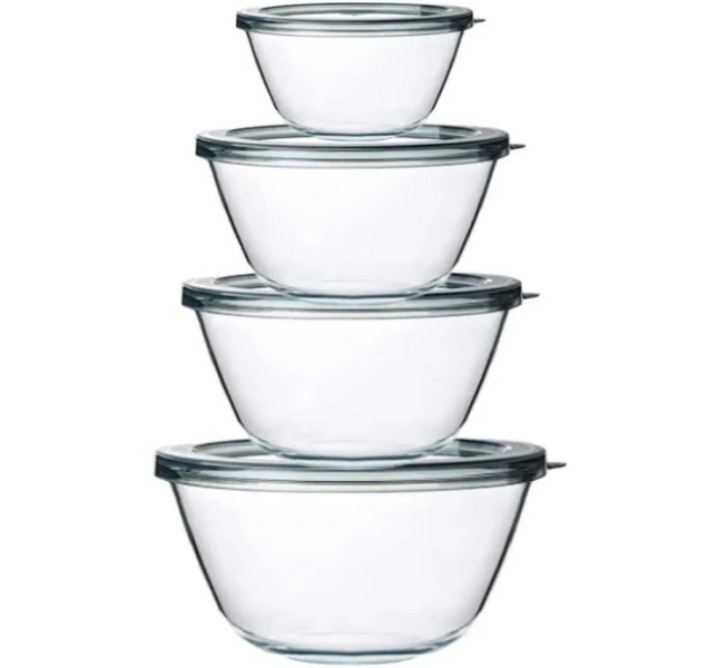 Wudkey 4-Piece Borosilicate Glass Mixing Bowl Set with Airtight Lids