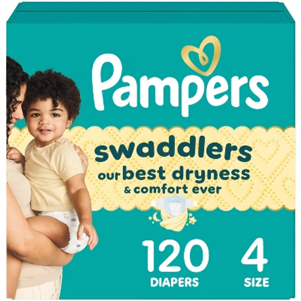 Pampers Swaddlers Sensitive Disposable Diapers - Size 4 - 120ct: 22-37 lbs, Wetness Indicator, Elastic Stretch Sides, Paraben-Free