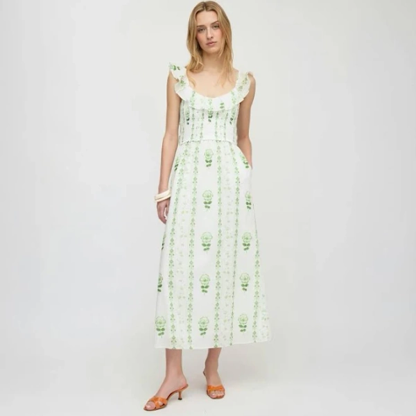 Hill House Home Women's The Cambria Nap Dress White/Green Arcadia Border
