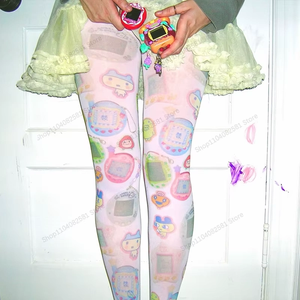 Y2k Aesthetic Women's White Cute Cartoon Pattern Long Leg Socks Printed Kawaii Cute Socks Harajuku Grunge Women's Emo Girls - AliExpress 